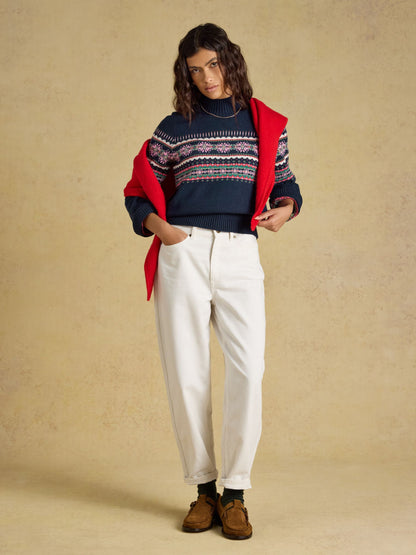 Women's Joules Fair Isle Navy Cotton Blend Knitted Jumper