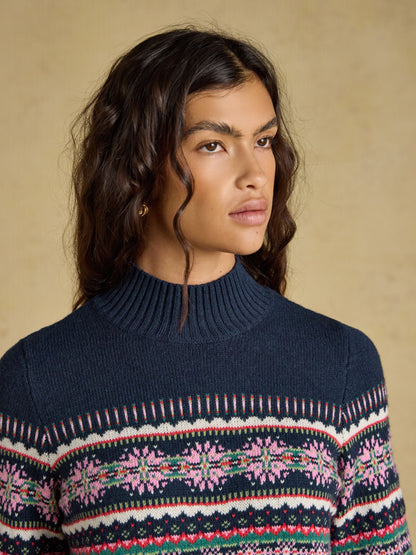 Women's Joules Fair Isle Navy Cotton Blend Knitted Jumper