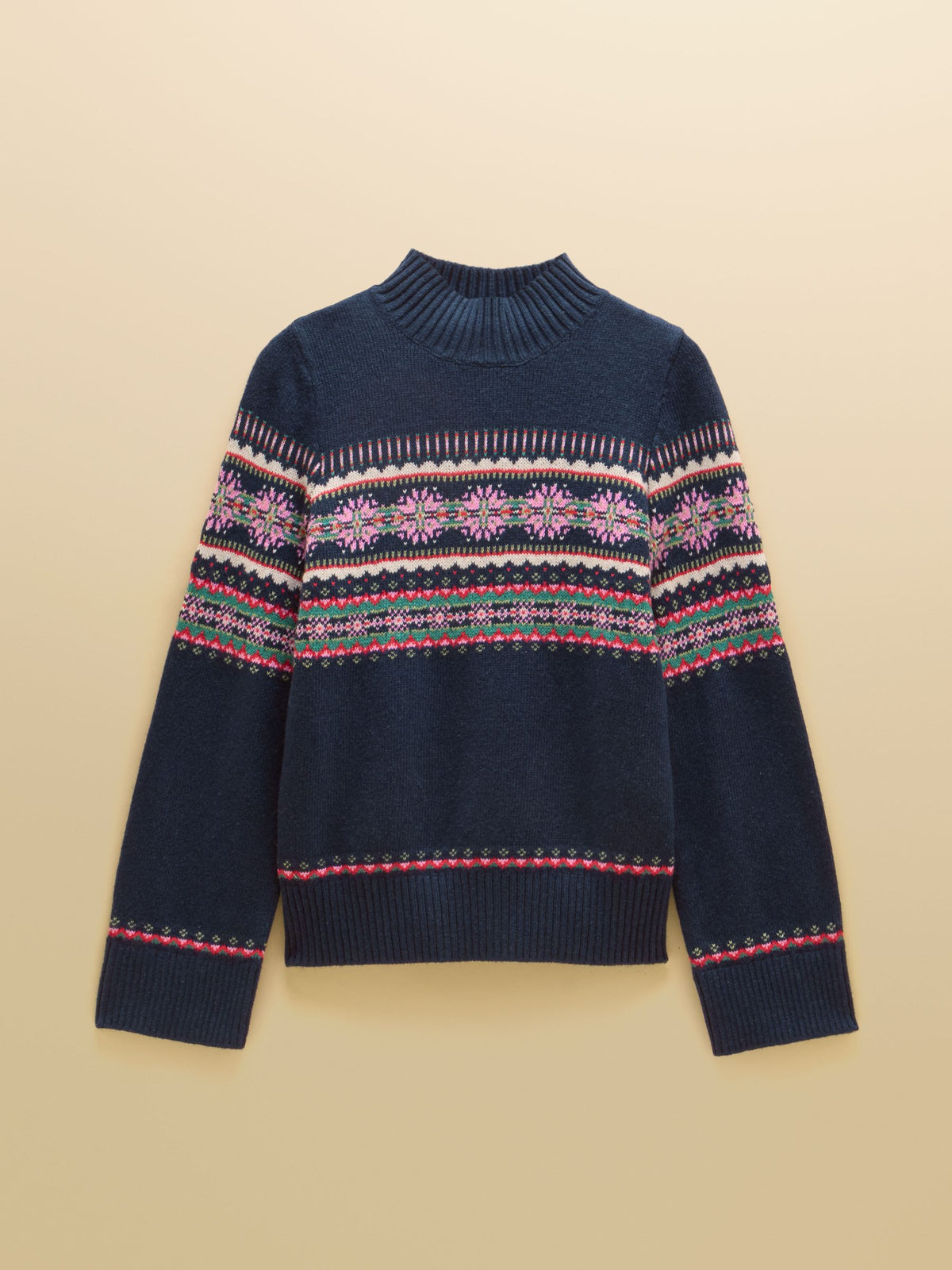 Women's Joules Fair Isle Navy Cotton Blend Knitted Jumper