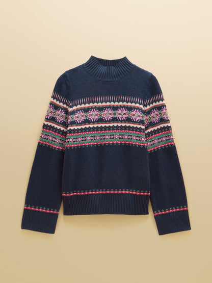 Women's Joules Fair Isle Navy Cotton Blend Knitted Jumper