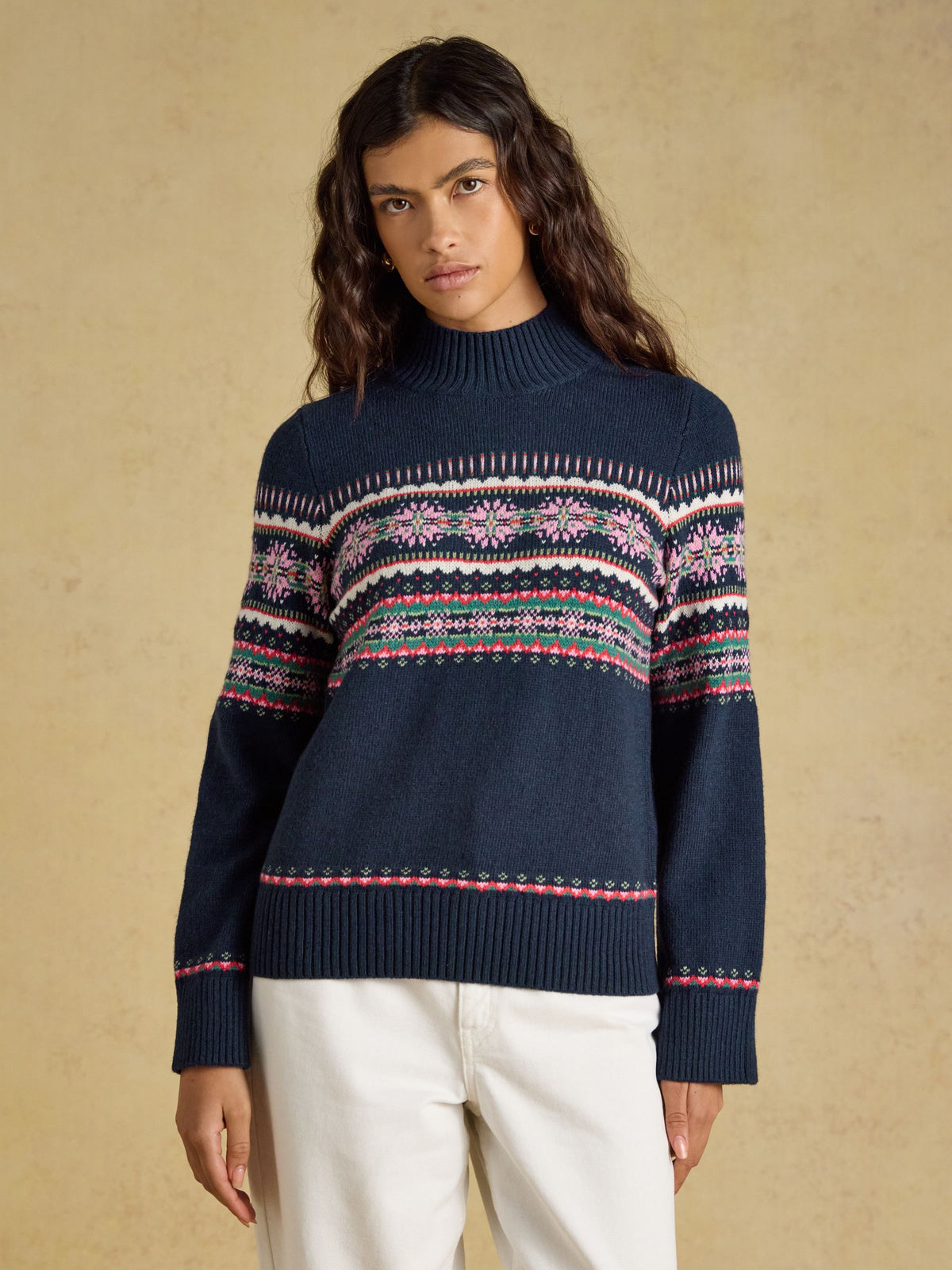 Women's Joules Fair Isle Navy Cotton Blend Knitted Jumper