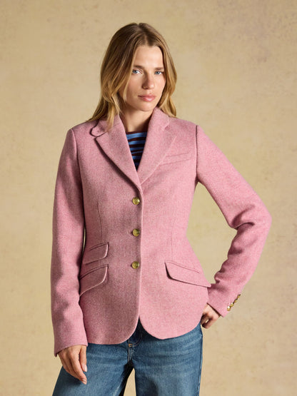 Women's Joules Canterley Pink Tweed Blazer with Gold Buttons