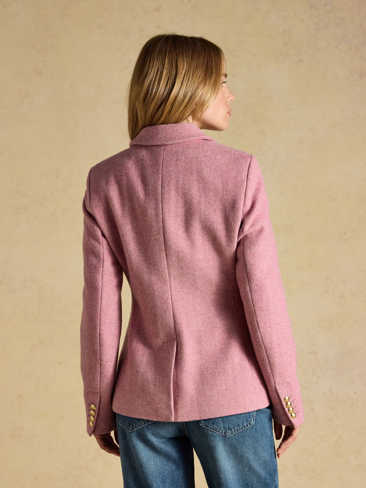 Women's Joules Canterley Pink Tweed Blazer with Gold Buttons