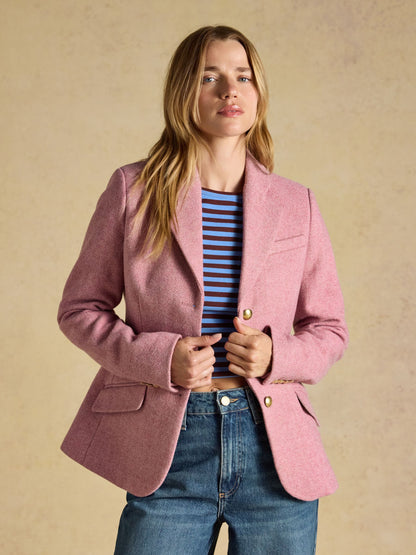 Women's Joules Canterley Pink Tweed Blazer - Tailored Fit, Wool Blend