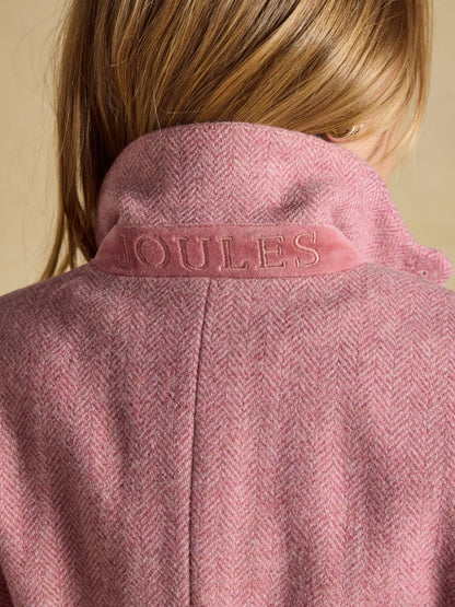 Joules pink tweed blazer collar with velvet trim and embroidered logo