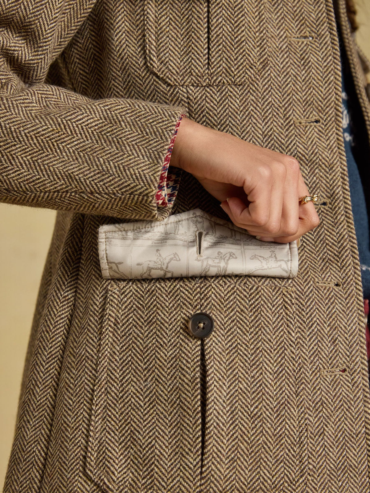 Women's Joules Saddlebury Brown Wool Blend Herringbone Jacket