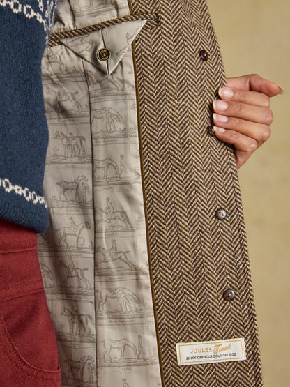 Women's Joules Saddlebury Brown Wool Blend Herringbone Jacket