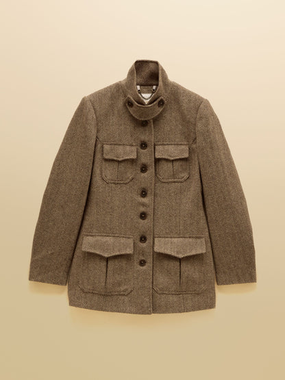 Women's Joules Saddlebury Brown Wool Blend Herringbone Jacket