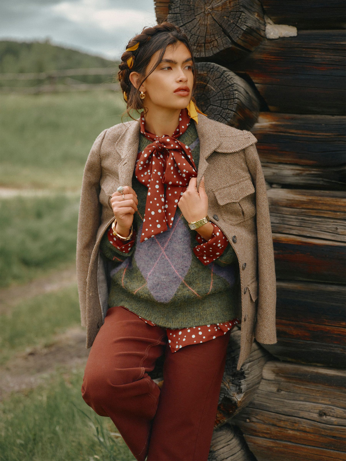 Women's Joules Saddlebury Brown Wool Blend Herringbone Jacket