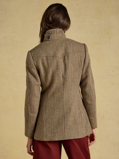 Women's Joules Saddlebury Brown Wool Blend Herringbone Jacket