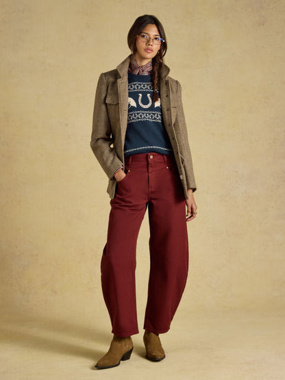 Women's Joules Saddlebury Brown Wool Blend Herringbone Jacket