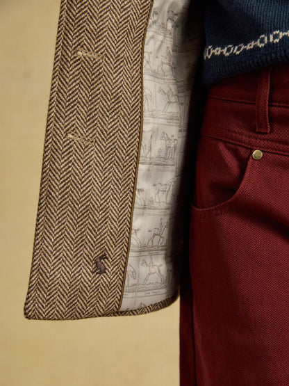 Women's Joules Saddlebury Brown Wool Blend Herringbone Jacket
