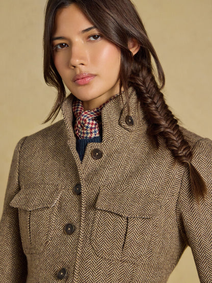 Women's Joules Saddlebury Brown Wool Blend Herringbone Jacket