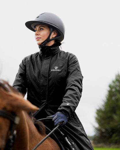 Women's EQUIDRY Bronte Black Riding Coat with Removable Hood. Waterproof Riding Coat