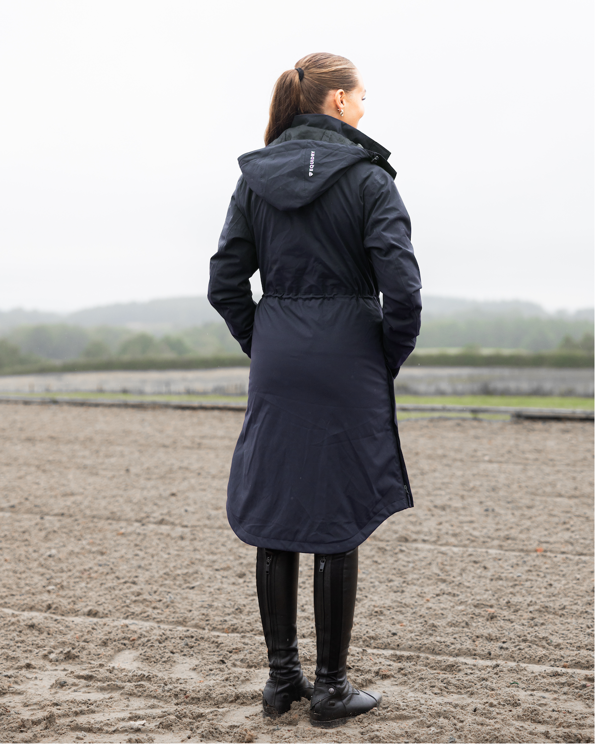EQUIDRY Bronte Riding Coat - Women's Navy Waterproof Equestrian Jacket with Removable Hood