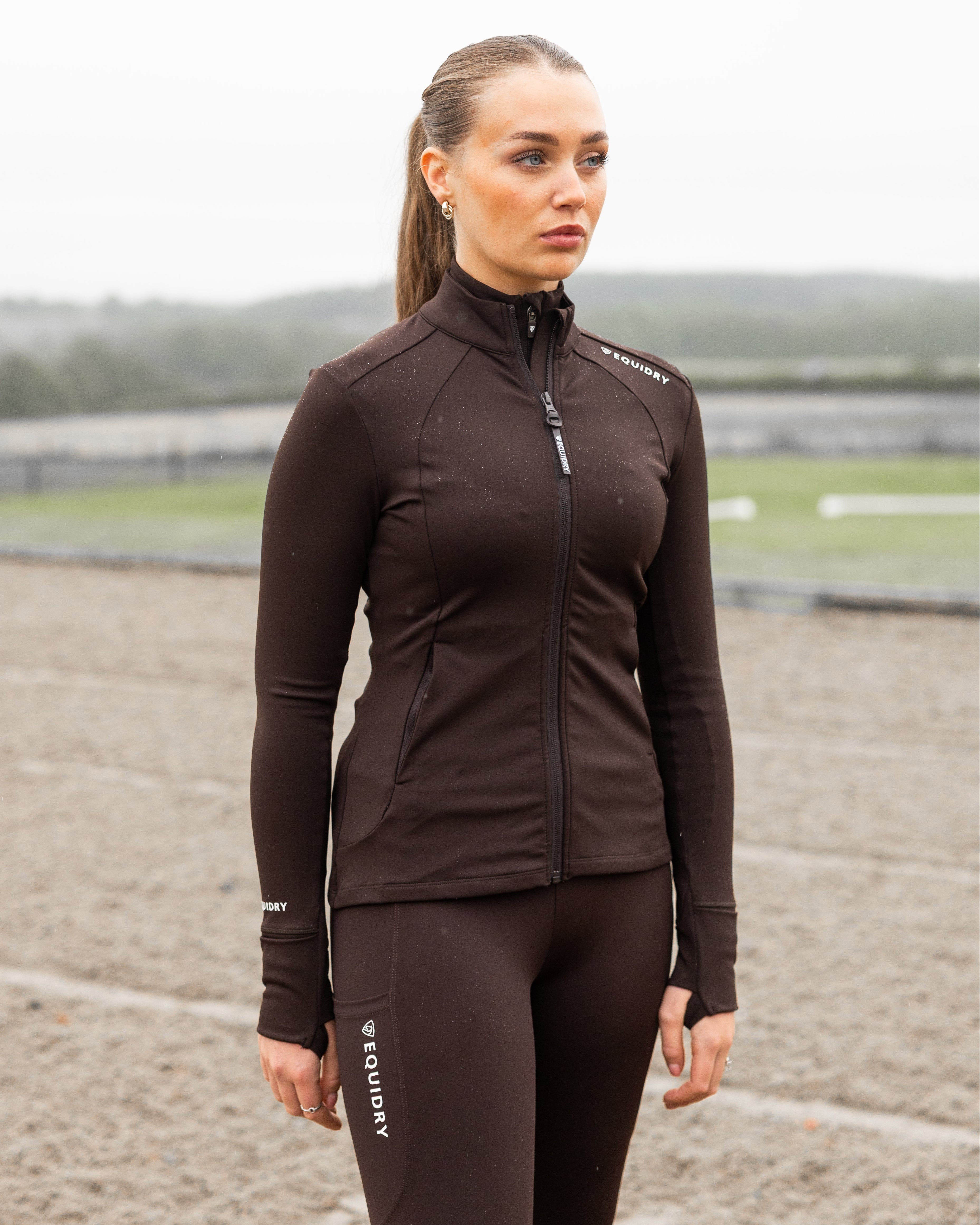 EQUIDRY Women's Water Repellent Zip up Top Brown/White