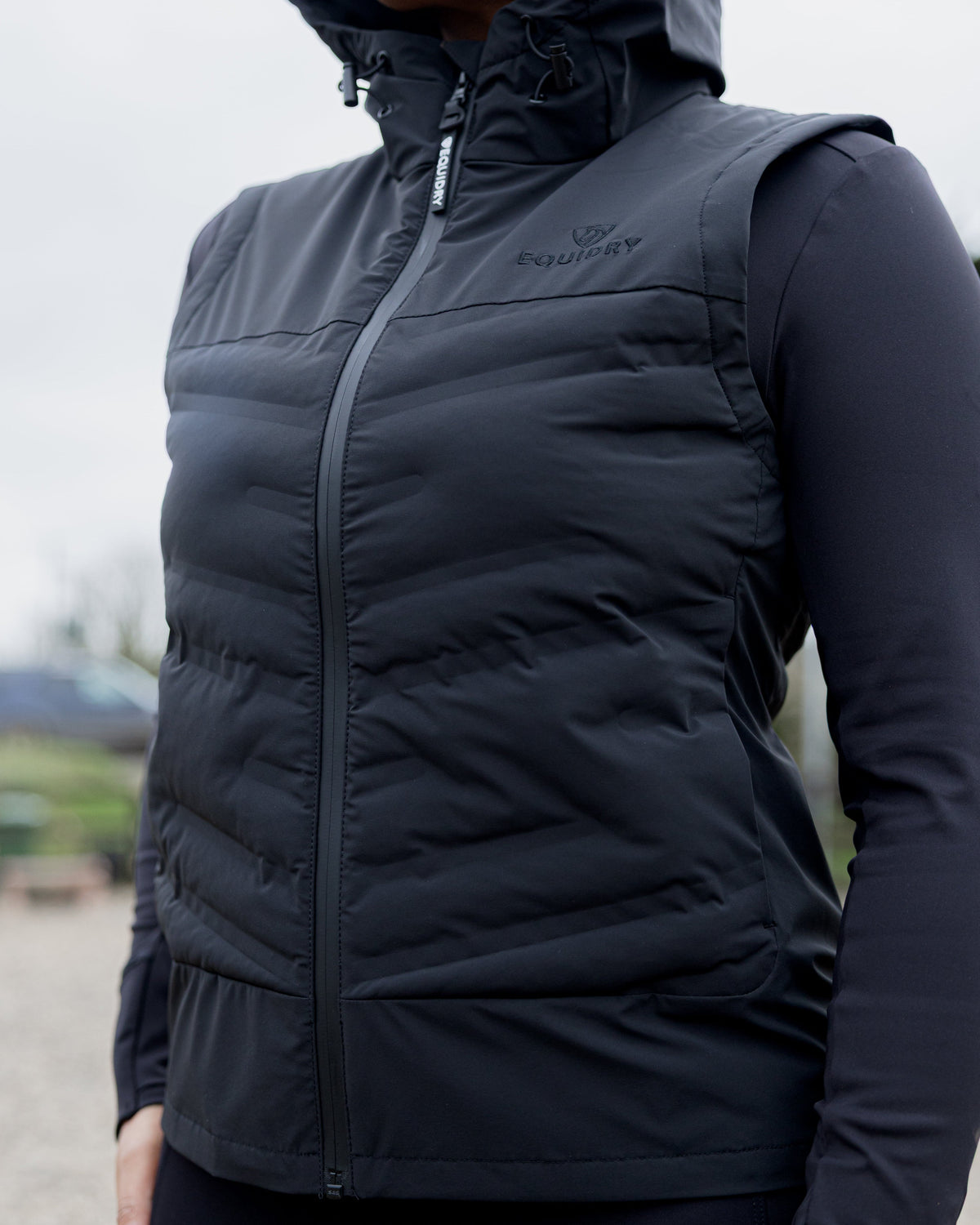 Equidry Tamar Lightweight Hooded Riding Gilet Women's Black Water-Repellent Vest