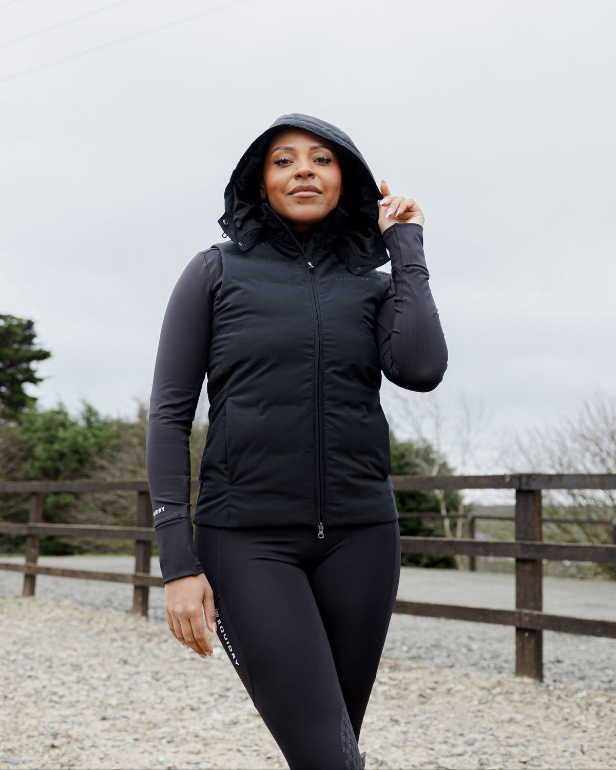 Women's EQUIDRY Torrent Padded Riding Gilet Black | Water-Repellent Equestrian Outerwear