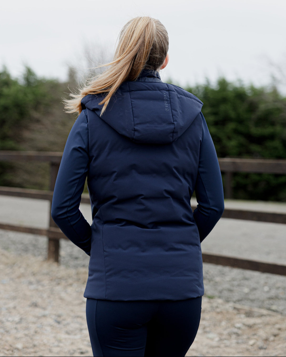 Women's Equidry Torrent navy blue padded puffer riding gilet vest, water-repellent & windproof