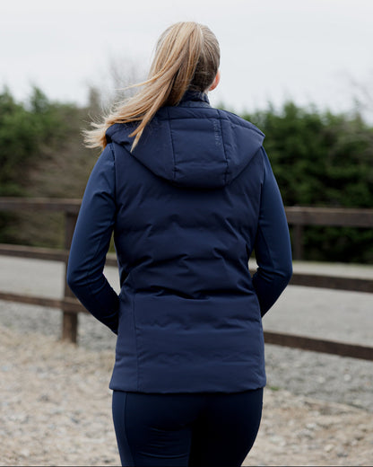 Women's Equidry Torrent navy blue padded puffer riding gilet vest, water-repellent & windproof