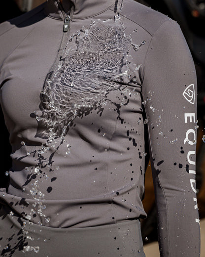 EQUIDRY Women's Water Repellent Base Layer - Grey/White. Equestrian apparel, breathable, waterproof riding wear.