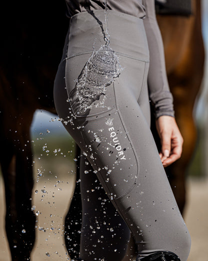 EQUIDRY Water Repellent Leggings Knee Grip Women's Grey/White