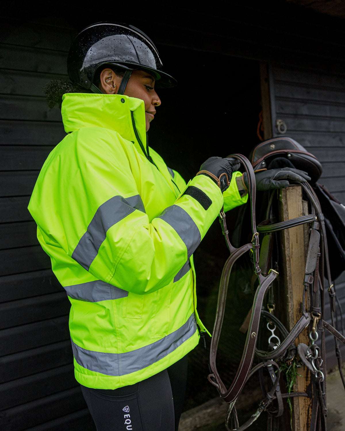 Women's Hi-Vis Yellow Riding Coat - Waterproof, Reflective Equestrian Safety Gear