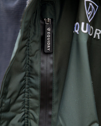 EQUIDRY Evolution Black Forest Green Jacket: Zipper Detail with Logo, Equestrian Waterproof Coat by Equiflair