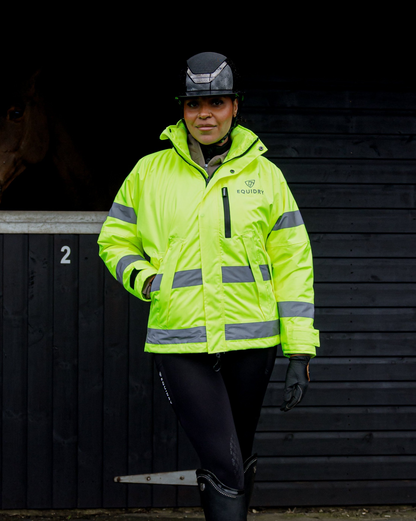 EQUIDRY Hi-Vis Yellow Women's Waterproof Riding Coat with Reflective Trims
