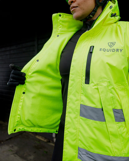 Equidry Women's Hi-Vis Yellow Waterproof Riding Coat with Fleece Lining