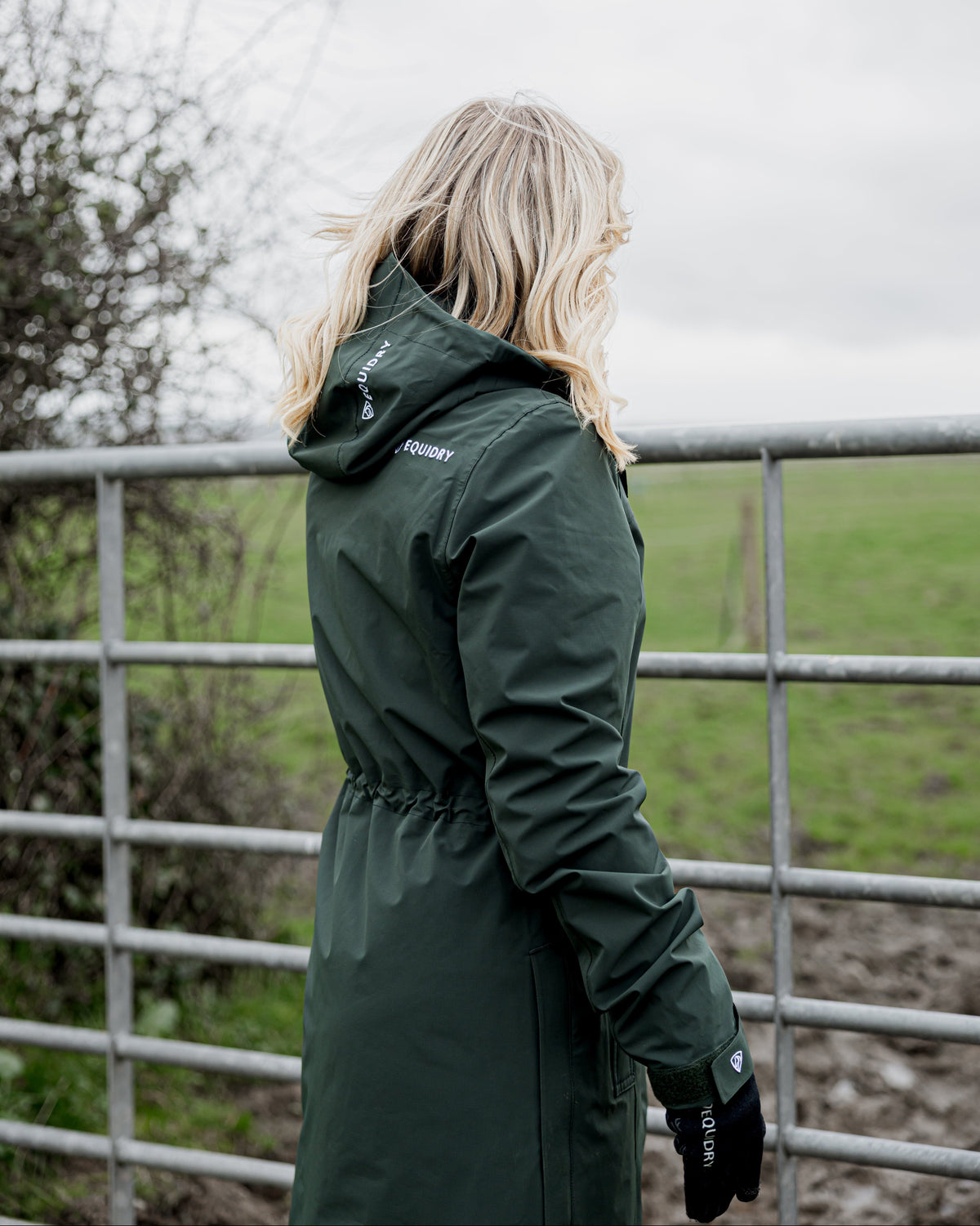 Aura Women's Raincoat Black Forest Green Equidry