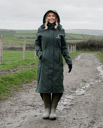 Aura Women's Raincoat Black Forest Green Equidry