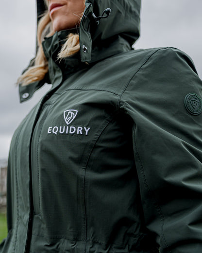 Aura Women's Raincoat Black Forest Green Equidry