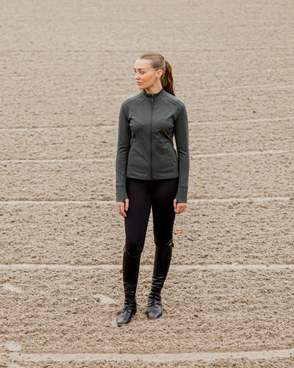 EQUIDRY Women's Water Repellent Zip up Top Black forest Green/Black