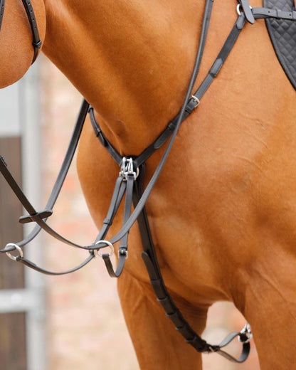 PREMIER EQUINE Valbrona Black Leather Horse Breastplate with Running Martingale | Equestrian Equipment