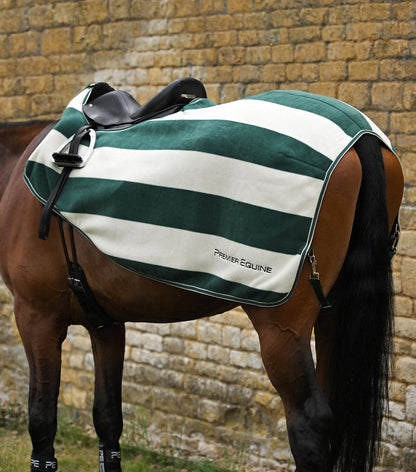 Premier Equine Vellus Fleece Horse Exercise Rug - Green and White Stripes with Saddle