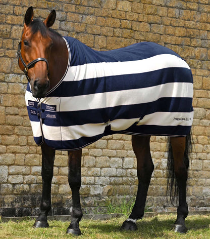 Premier Equine Navy/White Striped Horse Fleece Rug - Vellus Cooler Rug. Equiflair