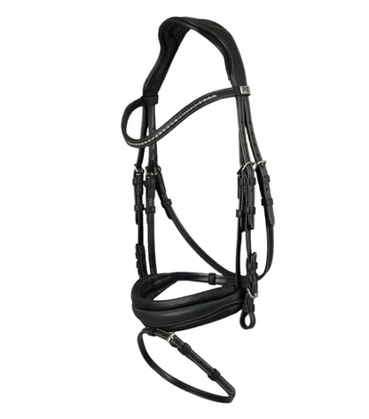 Black Leather Premier Equine Veneto Anatomical Snaffle Bridle for Horses with Padded Headpiece