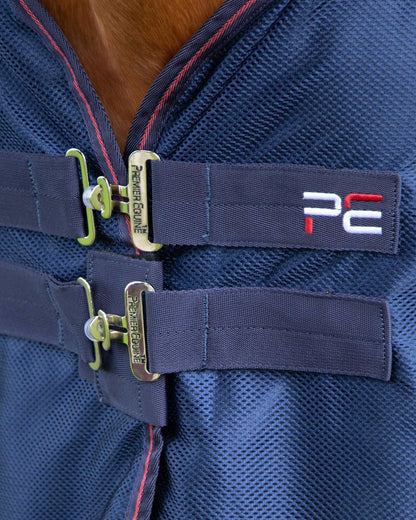 Premier Equine Ventoso Mesh Cooler Navy from Equiflair. Horse cooling blanket with breathable mesh and stainless steel hardware.