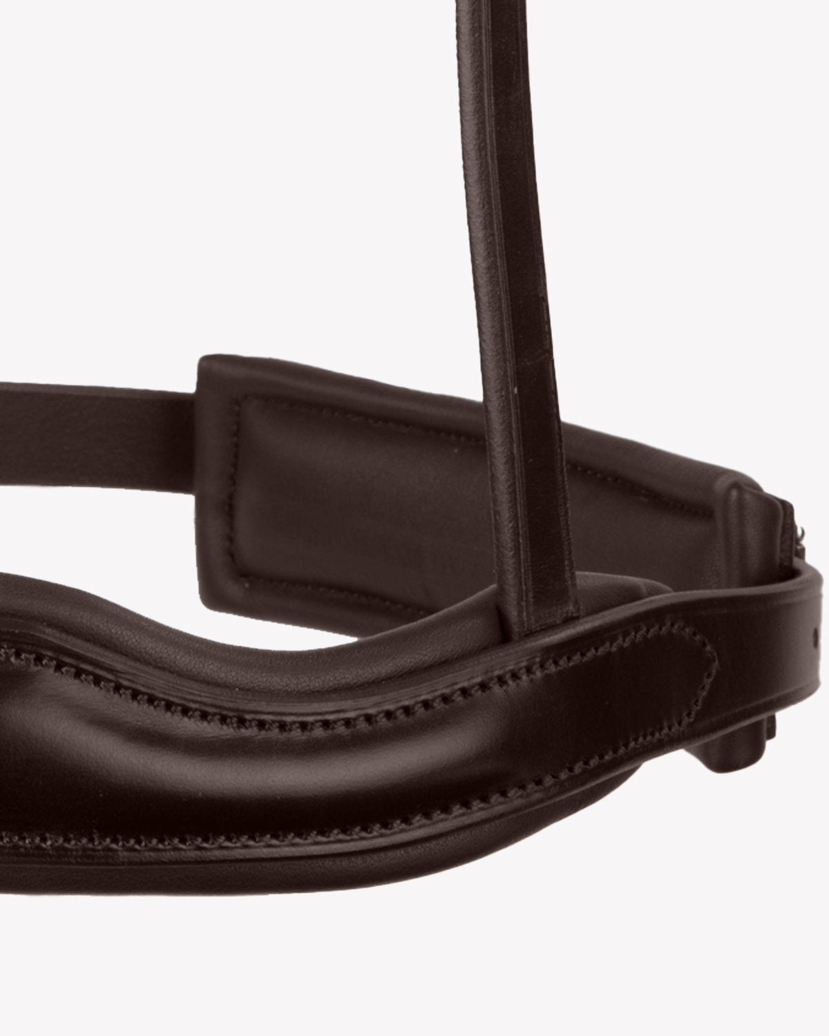 Equestrian Bridle: Premier Equine Anatomic Cavesson Noseband in Brown Leather - Close-up of Padded Design