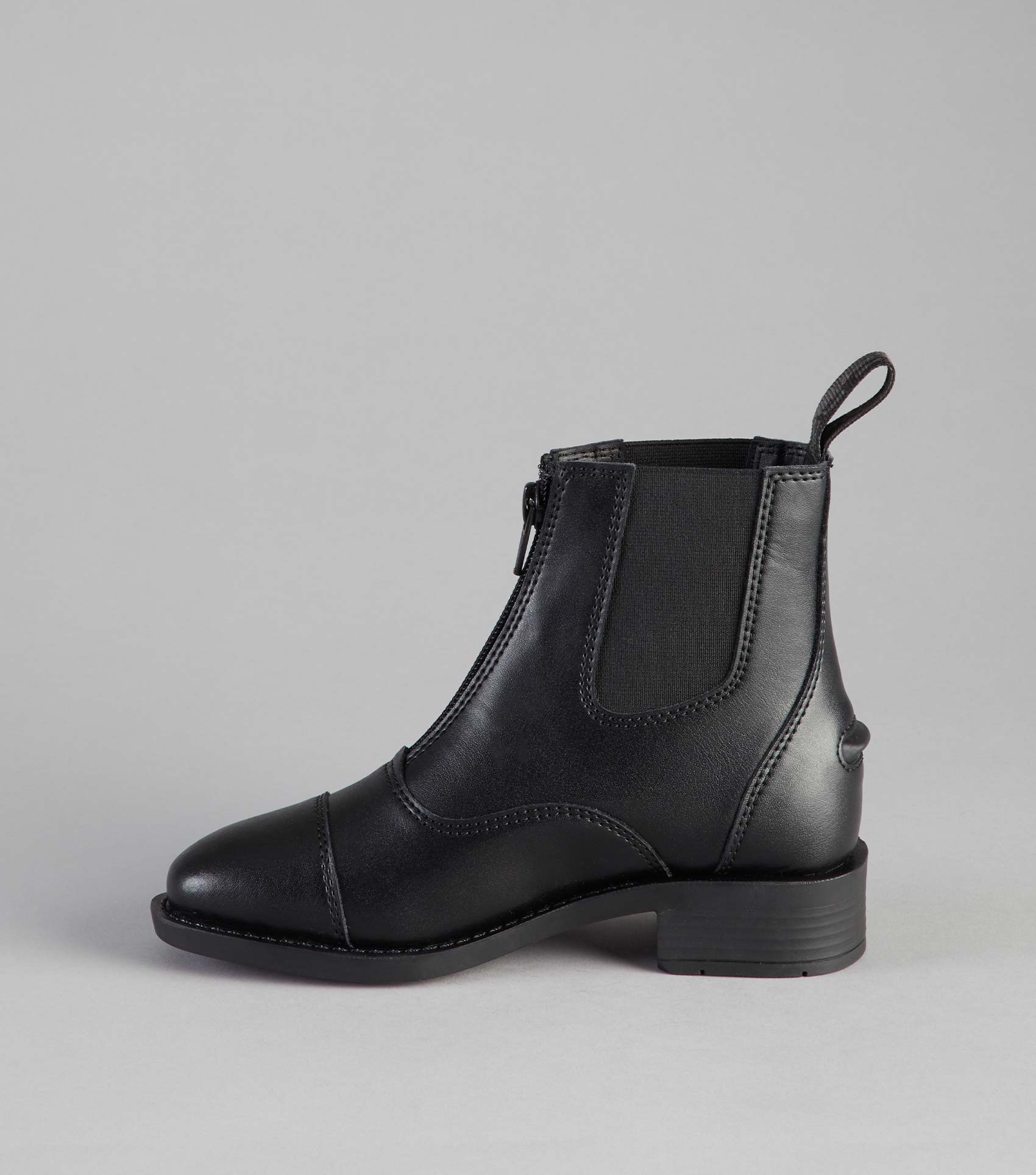 Premier Equine Junior Black Synthetic Leather Paddock Riding Boots with Zipper and Elastic - Comfortable Equestrian Footwear