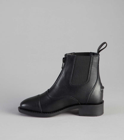 Premier Equine Junior Black Synthetic Leather Paddock Riding Boots with Zipper and Elastic - Comfortable Equestrian Footwear