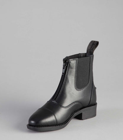 PREMIER EQUINE Volens Junior Paddock Boot - Black Synthetic Leather Riding Boot with Zipper & Elastic Sides