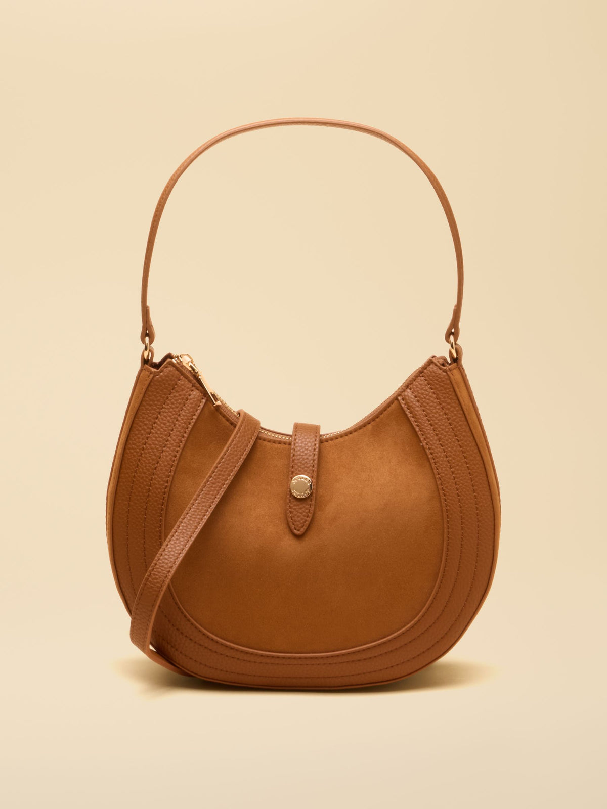 Joules Women's Tan Faux Leather Crossbody Saddle Bag with Adjustable Strap