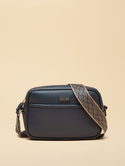 Joules Trent Navy Faux Leather Cross Body Bag with Adjustable Webbing Strap and Gold Hardware
