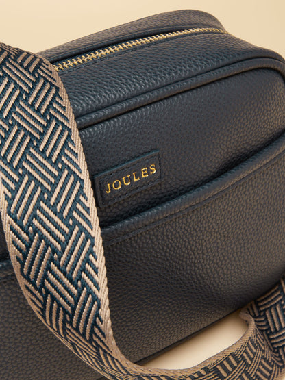 Joules Trent Navy Faux Leather Cross Body Bag with Webbing Strap