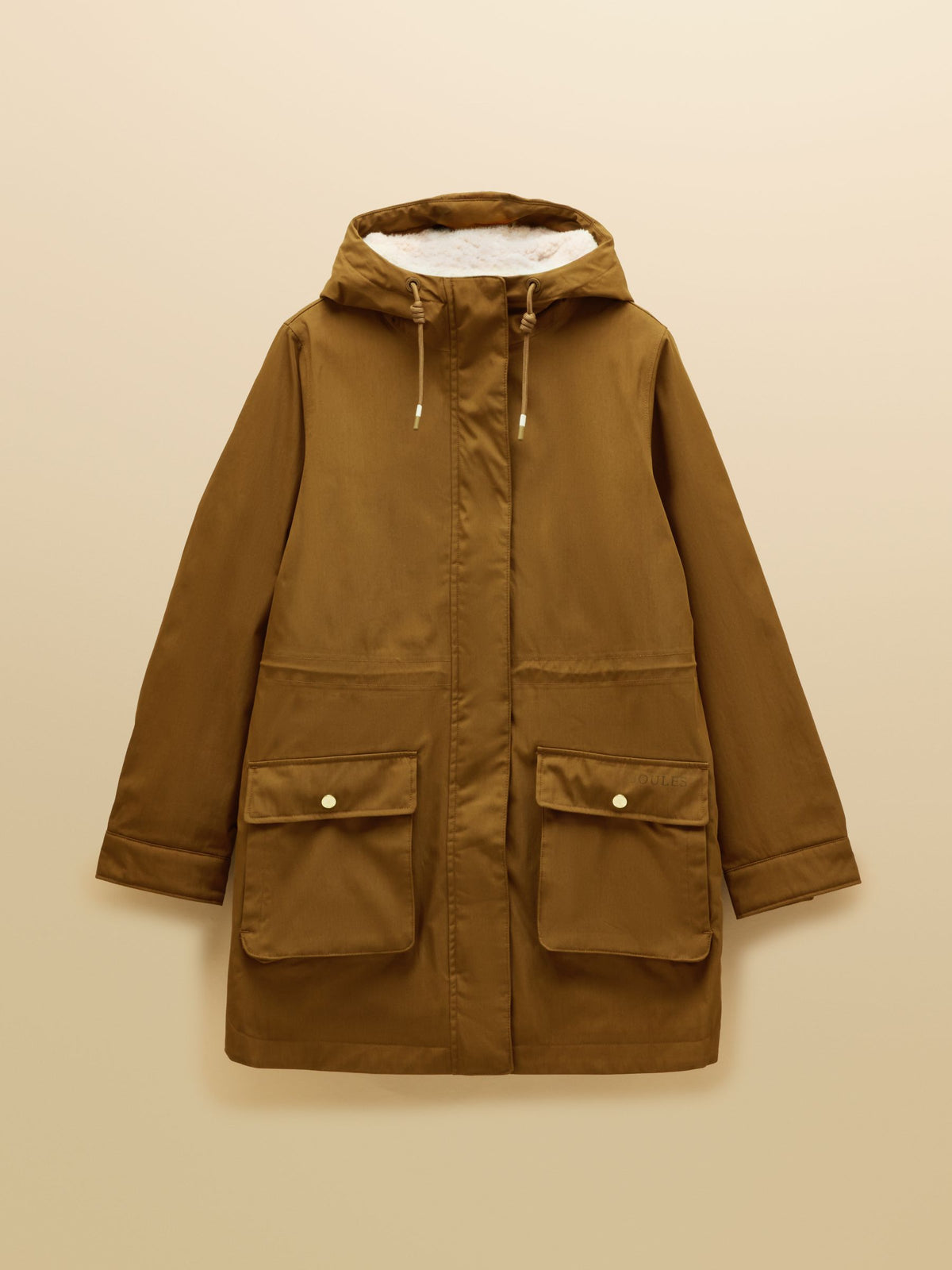 Women's Joules Evercosy Tan Borg Lined Waterproof Raincoat with Hood