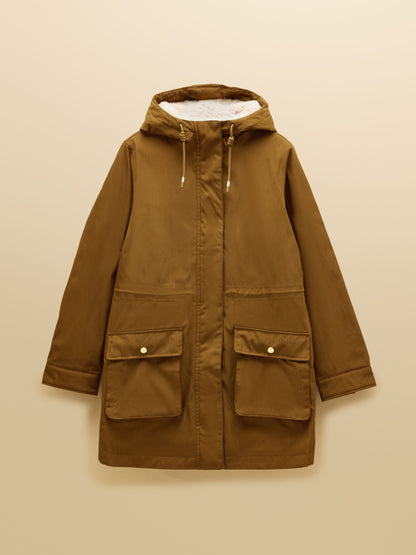 Women's Joules Evercosy Tan Borg Lined Waterproof Raincoat with Hood
