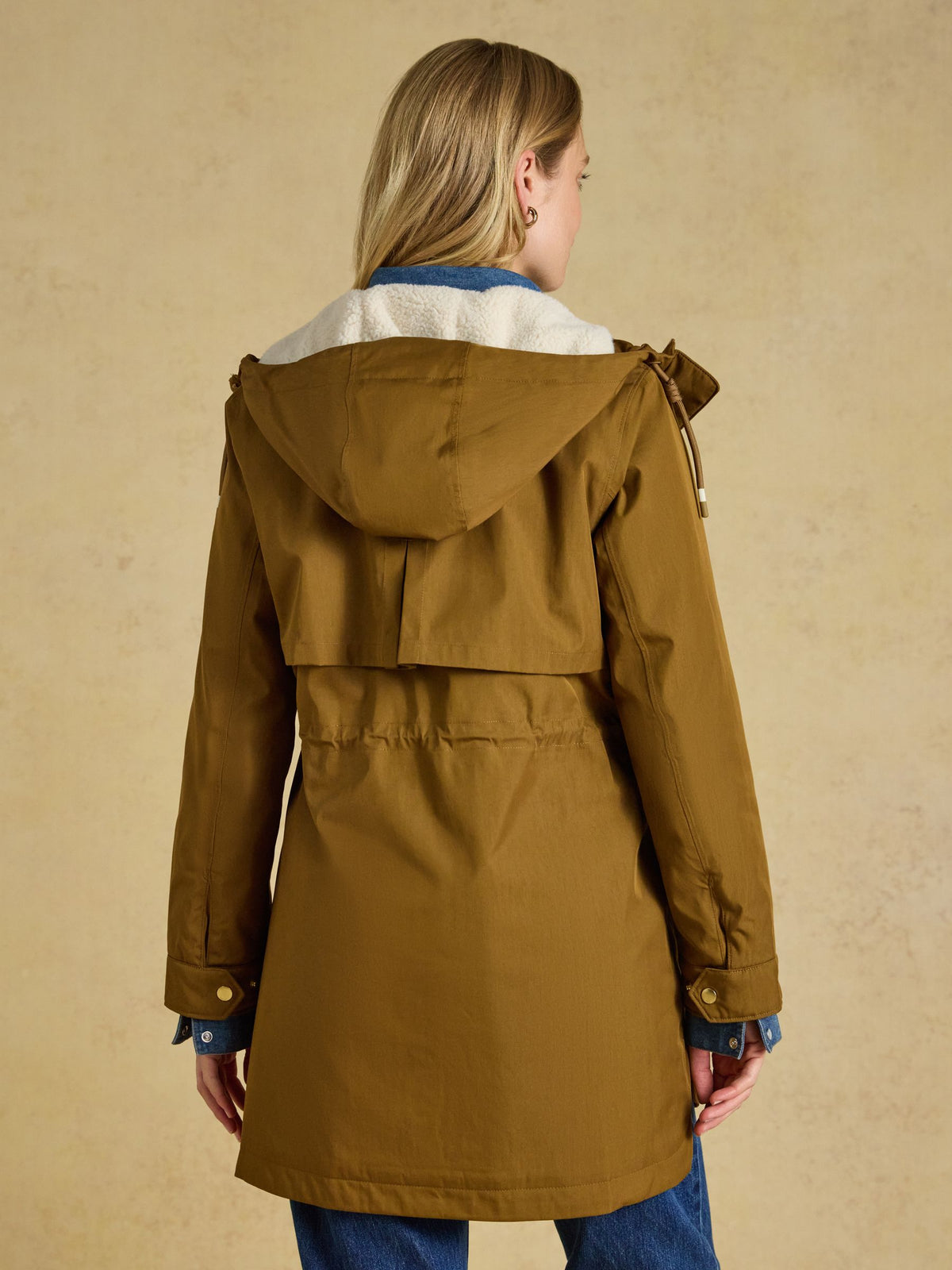 Women's Joules Evercosy Tan Borg Lined Waterproof Raincoat with Hood