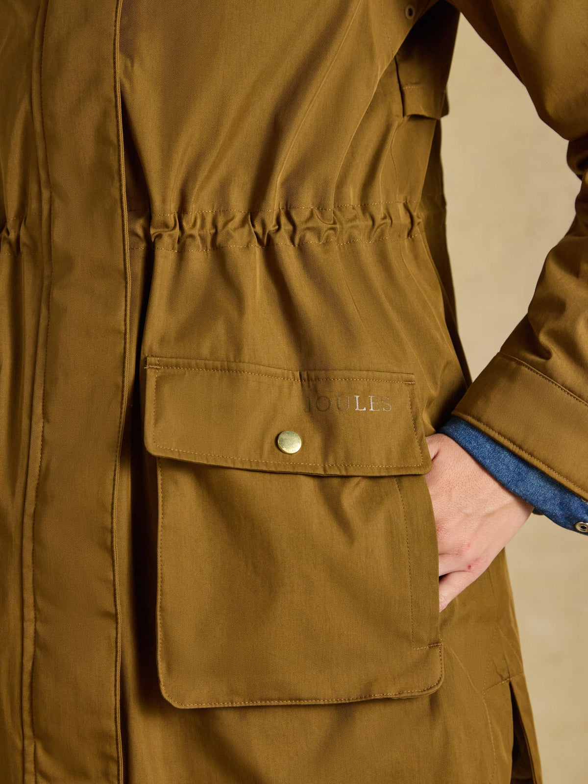 Women's Joules Evercosy Tan Borg Lined Waterproof Raincoat with Hood